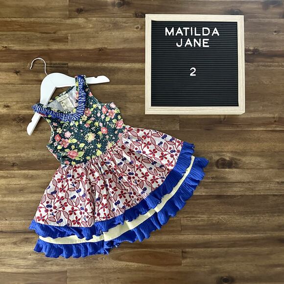 Matilda Jane Hello Lovely! Ferris Wheel Dress Sleeveless Floral Green Blue Red 2 - Picture 1 of 7